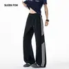Pantalones deportivos de estilo americano para hombre con estampado de escamas de dragón y tres rayas, pantalones rectos transpirables con textura para verano con buena caída, pantalones casuales