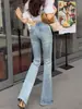 Jeans Ajustados Elásticos de Piel Picante Micro-Acampanados para Mujer Otoño Nuevo Diseño Versátil de Cintura Alta Adelgazantes Acampanados Largos de Moda