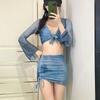 Traje de Baño Dividido Nuevo de Verano 2024 Set de Cuatro Piezas para Mujer Estilo Sexy Tie-Dye Cubre Vientre Adelgazante Traje de Baño para Vacaciones en Aguas Termales