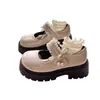 Zapatos Mary Jane de Cuero para Niñas con Suela Gruesa, Estilo Veraniego Nuevo, Adecuados para Faldas, Mocasines con Punta Redonda, Zapatos de Salón Individuales con Tacón Grueso Decorados con Perlas