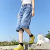 Shorts Jeans Retro com Estampa de Letras Plus Size Feminino Verão Gordura Solto Cintura Alta Emagrecimento Perna Larga Reta Calças de Comprimento Médio
