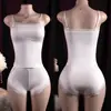 Verano Suave y Muy Elástico Blanco Encaje Puro Sexy Conjunto de Shorts con Tirantes Talla Europea
