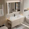 Bacia cerâmica integrada estilo creme com cantos arredondados, conjunto de gabinete para banheiro, lavatório, lavatório, gabinete para lavar o rosto