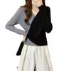 Nuevo Tejido de Punto Base Ajustado Otoño e Invierno 2025 para Mujeres de Tallas Grandes, Suéter Cruzado Elegante con Bloques de Color, Top de Manga Larga, Moderno