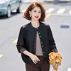 Ropa de Maternidad Estilo Casual Chaqueta Abrigo de Cuero PU para Mujeres de Mediana Edad y Mayores Moda de Alta Gama Reductora de Edad Adelgazante Elegante Chaqueta