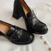 Mocasines Retro de Tacón Grueso, Zapatos sin Cordones, Zapatos Pequeños de Cuero Mary Jane de Tacón Alto para Mujer, para Ir al Trabajo
