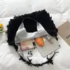Bolsa de Lona Branca Tie-dye com Franjas, Off-White, para Estudantes, Feminina, Bolsa Colete, Grande Capacidade, Artesanato Tie-dye Artístico