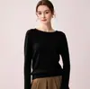 Suéter de cachemira 100% pura sin costuras de primera línea para mujer, dobladillo enrollado, cuello redondo, suéter base de punto simple para commuting, suave y pegajoso
