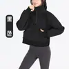Sudadera de Terciopelo Otoño e Invierno con Media Cremallera y Cuello Alto, Chaqueta Deportiva Corta Cálida para Exteriores, Ropa Holgada para Yoga, Ropa de Fitness para Mujer