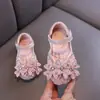 Zapatos de cristal para niñas 2026 primavera y otoño zapatos de cuero de princesa con pedrería zapatos planos de mariposa flor de hadita sandalias para bebé niña niños grandes