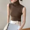 Chaleco de Punto de Cuello Alto para Mujer Otoño e Invierno 2024 Nuevo Ajustado Cuello Alto Chaleco Sin Mangas Camisa Base