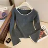 Suéter Corto de Punto con Cuello en U y Volantes para Mujer Primavera/Otoño 2026 Nuevo Ajustado Prenda Base de Punto Top para Mujer
