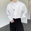 Camisa de Manga Larga para Hombre de Satén Estilo Chino Nuevo Moderno con Patrón Oscuro Irregular Combinable Moda Vintage Hebilla Metálica