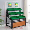 Estantería Exhibidor de Frutas y Verduras para Supermercado Estante de Almacenamiento Estante de Verduras de Múltiples Niveles Estante de Frutas y Verduras para Tienda de Conveniencia Comercial Estantería de Madera y Hierro