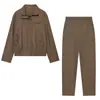 Comercio Exterior Transfronterizo Otoño Manga Larga Cuello Alto Elástico Dobladillo Recto Chaqueta Abrigo Cintura Media Pantalones Largos Casuales Conjunto