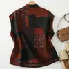 Fotos reales de la colección primavera/otoño 2026: chaleco retro estilo chino nuevo con cierres de botón, para mujer, de algodón de doble capa con estampados, sin mangas, ropa casual
