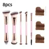Set de 5 Brochas de Maquillaje Doble Cara Transfronterizo, Brocha para Base y Rubor, Brocha de Contorno de Tres Colores con Cerdas Suaves, Brocha para Polvo Suelto, Herramientas de Belleza de Comercio Exterior