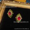 Pendientes de estilo occidental antiguo de cobre vintage con incrustaciones de esmalte rojo y piedra natural verde, estilo retro de oro viejo de 18 quilates, pesados
