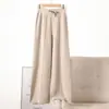 Pantalones de Lana 100% Otoño de Cintura Alta Adelgazantes de Color Sólido Pierna Ancha para Mujer Casual Sueltos de Pierna Recta Pantalones Largos Versátiles para Viajar al Trabajo
