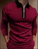 Transfronteiriço 2021 Europeu e Americano AliExpress Amazon nova camiseta POLO com zíper, combinação de cores, masculina, manga longa, top