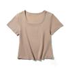 Camiseta Americana de Manga Corta con Hombro Derecho Descubierto para Mujer Verano Nuevo Diseño Sexy Niche Ajustado y Delgado Top Corto al Por Mayor