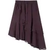 Falda morada romántica con volantes y diseño asimétrico, elegante y hermosa, para mujer, nuevo estilo de verano, falda midi de línea A en capas y fluida