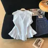 Chaleco sin mangas con cuello en V, volantes y corbata, estilo coreano, para mujer, moda verano 2026, top versátil holgado y rejuvenecedor