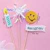 Expressão engraçada olhos pequenos bolo biscoito Oreo decoração urso vintage rosto sorridente plug-in Feliz Aniversário