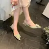 Zapatos de Salón Individuales Estilo Francés con Pedrería de Tacón Fino y Medio Tacón 2025 Nuevos Sandalias de Punta Cerrada de Tacón Alto para Primavera y Verano Zapatos de Mujer