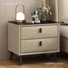 Mesa de Cabeceira de Laje Cerâmica Italiana Luxo Leve Couro de Patinha de Gato Quarto Pequeno Armário de Armazenamento Moderno Minimalista Cabeceira 50 Armário de Armazenamento Madeira