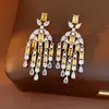 Brincos de Tarraxa de Prata Vintage com Zircônia em Forma de Gota d'Água e Franjas, Brincos de Luxo Leve de Alta Qualidade, Acessórios de Orelha Estilo Retrô