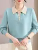 Nueva camisa básica de manga larga de otoño para mamá, suéter con cuello para mujer, top de punto de talla grande, ropa de otoño e invierno para mujeres de mediana edad y mayores