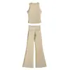 Conjunto de Roupa Esportiva: Colete Simples de Gola Redonda Sem Mangas, Top Curto Justo Estilo Hot Girl, Calça Flare de Cintura Alta com Caimento