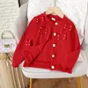 Comercio Exterior Transfronterizo Otoño Nuevo Chaqueta Roja de Manga Larga con Lazo Tridimensional Color Sólido Ropa para Niñas y Niños Venta al por Mayor