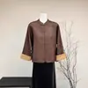 Nova Jaqueta Jacquard Festiva Cor Sólida Estilo Chinês Primavera 2026 Nova Versátil Gola Alta Estilo Nacional Artístico Retrô Top para Mulheres