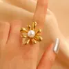 Anillo de Acero Inoxidable de Flor y Hoja para Mujer, Diseño Hueco Exagerado y Único con Rosa, Margarita, Girasol, Anillo para Dedo Índice de Mujer