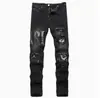 Transfronterizo nuevo AM tipo piel calle alta parche jeans rotos moda masculina canalla guapo celebridad de internet mismo estilo corte ajustado pantalones de pierna estrecha