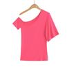 Camiseta de manga corta con hombros descubiertos, diseño ajustado y dopamina de colores brillantes, novedad de verano de 2024 para mujer