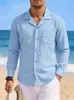 2026 Comercio Exterior Otoño Nueva Ropa de Hombre 7 Colores Lino Manga Larga Holgada Sudadera Camisa de Manga Larga Lisa Hombre Tallas Grandes