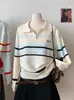 Suéter de malha com gola polo listrada color block estilo coreano, com zíper, nova moda outono e inverno, versátil, pronto para envio, suéter personalizado