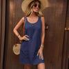 Vestido de Verano Nuevo Transfronterizo de Amazon Europeo y Americano 2026, Cuello en U, Color Sólido, Sin Mangas, Tirantes, Bolsillo, Largo Medio, de Algodón para Mujer