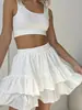 Moda Femenina Estilo Europeo y Americano Nuevo Primavera/Verano 2026 Elegante Color Sólido Cintura Alta Diseño de Encaje Sexy Falda con Pantalón Corto en Capas para Mujer