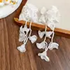 Brincos de Flor de Chiffon com Franja de Miçangas de Arroz Agulha de Prata Moda Super Fada Elegantes Simples High-End Versáteis Brincos Atacado