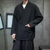 Nueva Chaqueta Cardigan de Estilo Chino para Hombre con Solapa Cruzada y Atado de Cinturón, Algodón Lino Plisado Holgado, Ropa para Ceremonia del Té Zen, Ropa de Abrigo Estilo Chino con Bolsillos