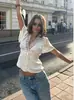 2026 Verano Amazon Moda Femenina Transfronteriza Europea y Americana Más Vendido al por Mayor Top Sexy de Manga Corta con Cuello de Encaje y Corbata para Mujer