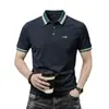 Camiseta Casual Masculina de Algodão Seda Gelada de Verão com Gola Lapela Bordada de Manga Curta/Meia Manga Masculina