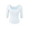 Camiseta de Manga Media con Cuello Cuadrado Estilo Puro Deseo para Mujer Verano 2026 Nuevo Ajustada Sexy Camiseta Básica Top Corto de Cintura Alta