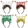 Faixa de Cabeça Colorida Listrada de Natal 2027 Transfronteiriça para Crianças Adereço de Foto para Festa de Natal Novo Ano Estrela Faixa de Cabeça