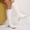 Nuevas Botas de Mujer Sexy para Discoteca Estilo Europeo y Americano con Punta Fina, Tacón Cuadrado, Piel Aceitosa de Color Sólido, Cremallera Lateral, Longitud de Caña Alta