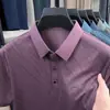 Camiseta de Manga Corta de Seda Helada de Verano 2025 para Hombre, Camisa POLO de Cuello Solapa con Sensación Fresca para Negocios, Corte Holgado para Padres de Mediana Edad